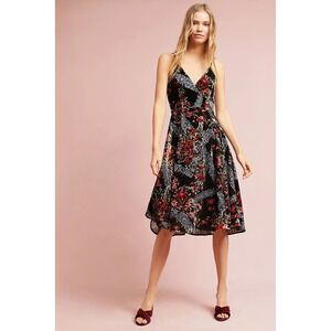 Anthropologie Womens  Floral Burnout Whimsigoth Midi Dress Size 6 Romantic Boho
